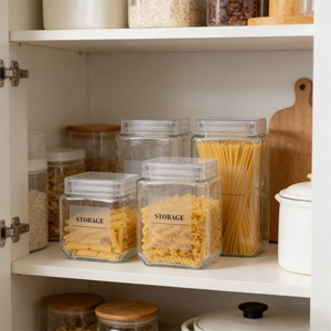 Bocal en verre carré moderne avec couvercle en <span class=keywords><strong>plastique</strong></span> hermétique pour comptoir de cuisine et présentoir sur étagère - Product Image 2