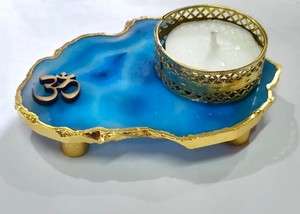 Amayra Crystals Exports 100% Piedra semipreciosa genuina Artesanía Piedra preciosa Ágata Púrpura OHM Posavasos Portavelas hecho a mano - Product Image 2