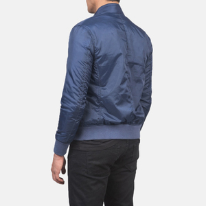 Chaquetas de bombardero de béisbol Softshell para hombre de satén azul personalizadas al por mayor, nuevo diseño con cremallera de cuello alto para ropa de invierno - Product Image 5