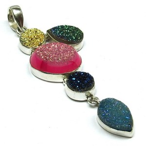 Exclusivos y Fantásticos Colgantes de Plata de Ley 925, Estilo Bohemio de Moda India, Diseño con Piedra Druzy para Parejas, Unisex, para Bodas - Product Image 1
