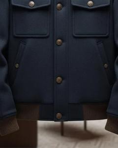 Chaqueta Bomber de Lana Azul Marino para Hombre, Abrigo de Invierno Hecho a Mano con Cuello de Borrego Blanco, de la Marca Champ King - Product Image 2