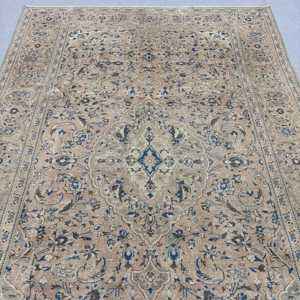 Tapis turc vintage, grand tapis de 6,3 x 9,6 pieds, tapis à bordures brunes - Product Image 5