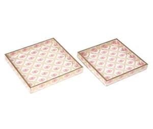 Ensemble de plateau de service rond à café imprimé de motifs de fleurs Décorations de table en bois MDF avec poignée de f s international - Product Image 2