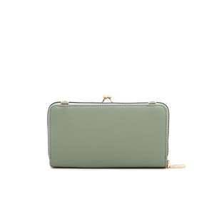 Vert P70756 dames portefeuille en cuir décontracté Vintage fermeture à glissière RFID antivol longues courtes longueurs toile doublure Logo motif - Product Image 1