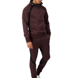 Survêtement de luxe pour homme, couleur marron, sweat-shirt à demi-zip à capuche, pantalon de jogging fuselé, vêtements de sport en molleton technique personnalisé, survêtement pour homme à prix bas - Product Image 1