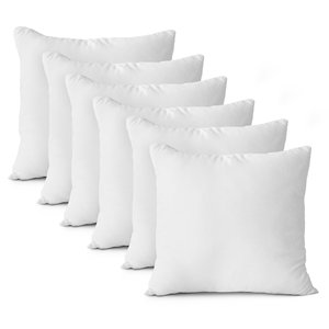 Set di 6 Cuscini Premium in Tessuto Poliestere Bianco, Imbottitura in Fibra Morbida, Lavabili, Cuscini Quadrati e Lombari - Product Image 1