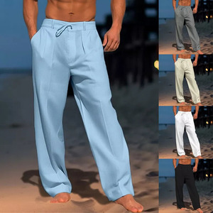 <span class=keywords><strong>Pantaloni</strong></span> larghi da spiaggia Casual da <span class=keywords><strong>uomo</strong></span> <span class=keywords><strong>pantaloni</strong></span> larghi 100% cotone <span class=keywords><strong>lino</strong></span> tinta unita-servizio OEM disponibile - Product Image 1