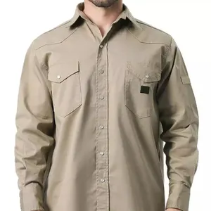 Camicia con bottoni FR da uomo personalizzata lavoro uniforme per saldatura di sicurezza in cotone resistente alla fiamma