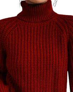 Suéter de Punto Personalizado para Mujer, Cuello Alto Rojo, Cálido para Invierno, Acanalado, Manga Larga, Informal, Holgado, Estilo Pullover - Product Image 4