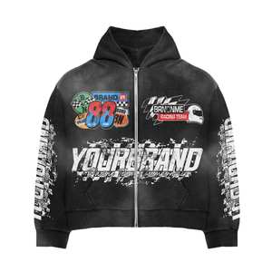 Chándales extragrandes de diseño personalizado para hombre, venta al por mayor, chándales negros con cremallera y logotipo de manga larga de peso pesado a la moda de invierno. - Product Image 6