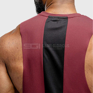 Red and black panelled <b>men</b> gym <b>singlet</b> tank top breathable workout fitness sleeveless athletic bulk wholesale OEM factory - Product Image 6