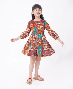 Girls Bohemian <b>Patchwork</b> Print Long Sleeve A-Line Cotton Breathable Eco-Friendly Dress Tiered <b>Skirt</b> Regular Sleeves Summer - Product Image 1