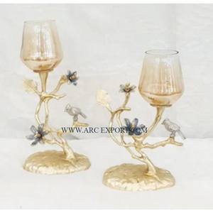 Aluminum Gold Plated Round Shape Candle Holder Clear Glass Medium Size Metal Aluminum <b>Candlestick</b> Holder at Reasonable Price - Product Image 4