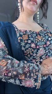 Lahenga Saree งานปาร์ตี้3ชั้นแต่งระบายพร้อมด้ายเย็บปักหลายเส้น - Product Image 3
