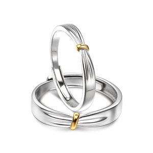 Jeulia Lover Knot Two-Tone Adjustable Sterling Silver <b>Couple</b> <b>Ring</b> - Product Image 2
