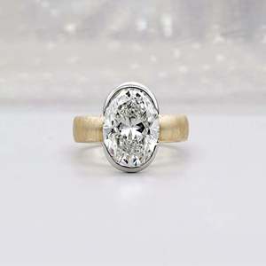 Oval Engagement <b>Ring</b> with Solitaire <b>Diamond</b> Two Tone Yellow Gold Wedding Band Bezel Set <b>Diamond</b> <b>Rings</b> - Product Image 1