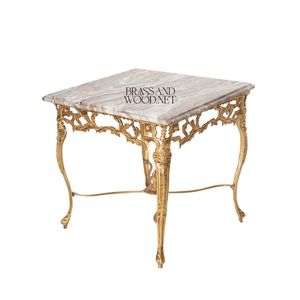โต๊ะข้างทรงสี่เหลี่ยมหรูหราพร้อมท็อปหินอ่อนลายเส้นสีน้ำตาลพรีเมียมและโครงทองเหลืองหล่อขึ้นรูปด้วยมืออย่างประณีตสำหรับตกแต่งบ้านสไตล์พระราชวัง - Product Image 3