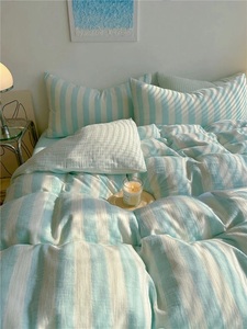 Ensemble de housse de couette en lin de qualité 3 pièces solide rose/bleu/vert/jaune rayure doux Double pleine/reine taille pour hôtel maison hôpitaux - Product Image 3
