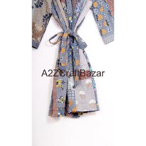 Handmade Non Woven Floral V-Neck Drawstring Long Sleeve Three-Quarter Luxury 100% Cotton <b>Women's</b> <b>Robe</b>-Soft And Breathable - Product Image 6