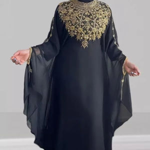 Abayas de rayón bordadas a mano modestas étnicas informales de talla XXL para mujer, diseño de botón de Kimono con capucha, ropa musulmana tradicional - Product Image 1