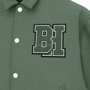 Veste universitaire en mélange de laine 450 GSM de haute qualité polaire intérieure Logo brodé personnalisé veste universitaire pour femmes de Style collège vert - Product Image 6