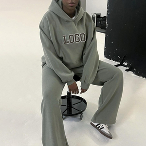 Custom Logo Usa Mens 100% Cotton Blank Plain Hoodies Vendor Joggers and Hoodies Set Embroidery Unisex Men Stacked Sweatsuit Sets - Product Image 4