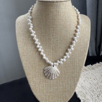 Collier minimaliste 15 pièces personnalisé avec perles de culture d'eau douce délicates, pierres naturelles, pendentif coquillage et perles, bijoux pour femme