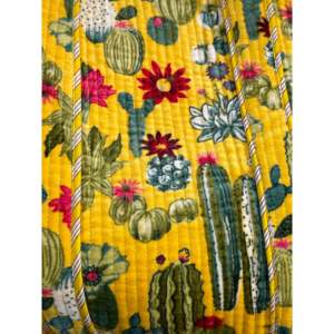 <b>Yellow</b> Corduroy Tote <b>Bag</b> with Cactus Embroidery Bohemian Style Summer Zipper Closure Cotton Lining Open Top Design - Product Image 4