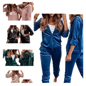 Wholesale Custom Logo 2 Piece Set Women <b>Velvet</b> Jogging Wear Active Wear Casual Classic Winter Season <b>Tracksuit</b> - Product Image 5