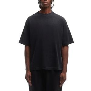 เสื้อยืดโอเวอร์ไซส์ผู้ชาย สีดำ ล้างสีแบบ Acid Wash ผ้าคอตตอนหนา 300GSM ทรงหลวมไหล่ตก สไตล์สตรีทแวร์ เสื้อยืดเปล่าไม่มีลาย - Product Image 1