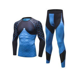 Conjunto de mallas deportivas de compresión con cintura elástica de longitud completa y logotipo personalizado con camisa de manga larga y mallas sublimadas - Product Image 5