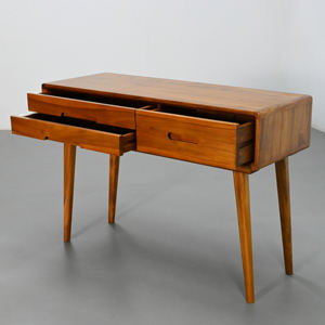 Table de toilette contemporaine en teck massif avec 3 tiroirs, miroir rabattable, style nordique relaxant, pour se maquiller - Product Image 3