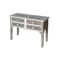 Table basse Art Déco moderne en résine avec incrustations d'os blanc et bleu, hauteur réglable, pour salon, chambre ou hôtel