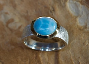 Anillo de Compromiso Vintage de Plata de Ley 925 con Larimar Azul Natural, Chapado en Oro, Joyería Hecha a Mano, Regalo para Ella - Product Image 3