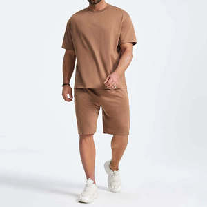 Ensemble t-shirt et short pour hommes personnalisés 100% coton biologique surdimensionné col rond t-shirt à épaules tombantes survêtement de haute qualité pour hommes - Product Image 6