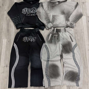 ชุดวอร์มแทรคสูทลายย้อมสีแบบแอซิดวอช แบรนด์ใหม่ ออกแบบโลโก้ได้เอง สำหรับผู้ชาย ผ้าฝ้าย 100% คุณภาพสูง ชุดแทรคสูทและเสื้อฮู้ดแบบซิป ชุดแทรคสูทลายย้อมสีแบบแอซิดวอช - Product Image 5