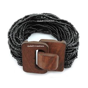 Handmade Multi-Layer Black <b>Glass</b> <b>Beads</b> Wide Strand Bangle <b>Bracelet</b> for Fashion, Party, and Ethnic Wear - Product Image 1