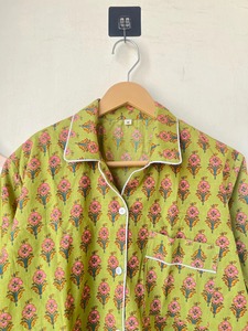 Conjuntos de pijamas florales verdes, ropa bohemia de algodón puro para mujer, conjuntos de pijama con estampado Floral, ropa de dormir cómoda, ropa de dormir suave, regalo para ella - Product Image 3