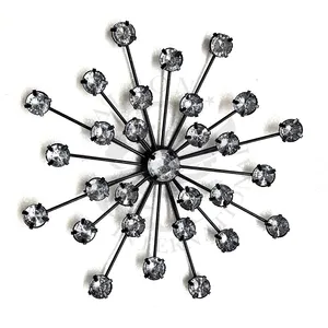 Jeweled 3D Bursting Star Escultura de pared Decoración de pared de metal y arte de pared de cristal