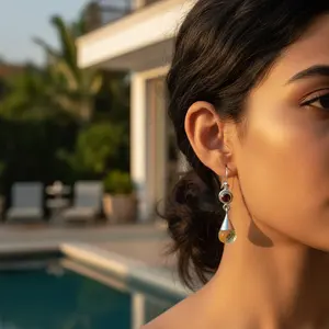 Pendientes Colgantes de Oro de 14K y Plata 925 con Diseño de Gota de Piedra Preciosa Citrino para Bodas, Chapados en Oro - Product Image 3