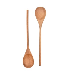 Cuillères en bois d'acacia, ensemble de 2 cuillères en bois à manche fin pour la cuisine, pour mélanger la salade, déguster et remuer - Product Image 1