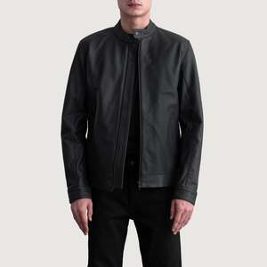 Blouson de motard réversible Zen pour homme en cuir PU noir mat, avec fermeture éclair, broderies décoratives, doublure matelassée imperméable et boutons-pression - Product Image 1