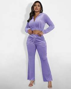 Custom <b>Velour</b> Jogging Purple Color Cropped Top Yoga Wears <b>Velour</b> <b>Tracksuits</b> Breathable Outerwear Winter Warm Girls Velvet Suits - Product Image 4
