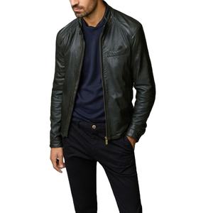Veste en cuir noir fine mi-longue pour homme, style streetwear, avec fermeture éclair asymétrique, veste matelassée pour homme - Product Image 1