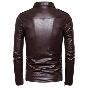 Veste en cuir PU de moto à fermeture éclair diagonale pour hommes, manteau nouveau blanc et noir, tissu en toile à revers décontracté - Product Image 4