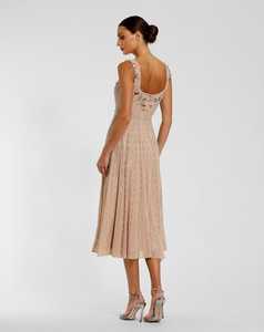 Sleeveless Cap Sleeve All-Over <b>Sequin</b> Beaded Neck Embroidered Party Dress Adults Solid Statement Front Back Pearl Crepe <b>Fabric</b> - Product Image 4