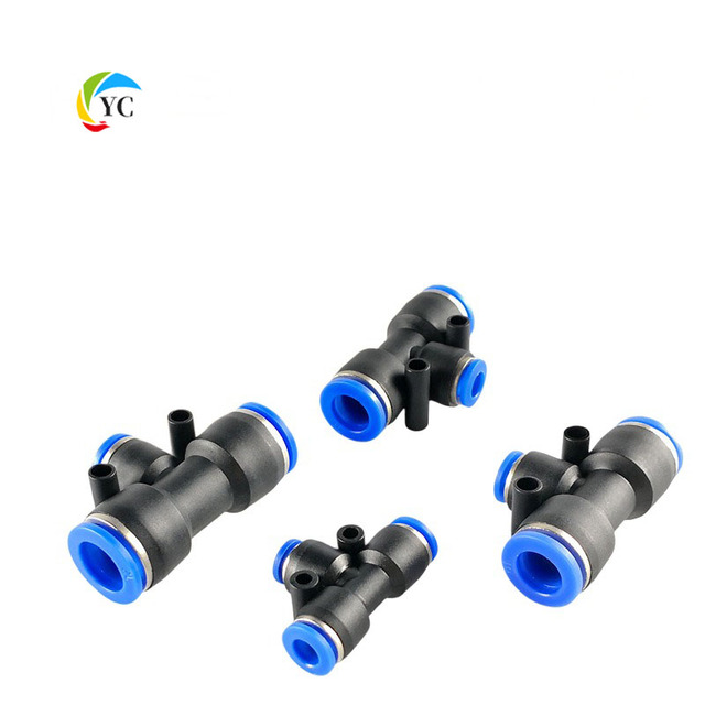 Plastic 1/4 Inch Smooth Low Pressure Push Air Fitting Union Green Pneumatic Quick Connector with Tee for 3/4 1/2 3/8