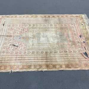 3.9x5.8 ft Rug, Turkish Vintage Rug, <b>Brown</b> Blue Check <b>Wool</b> Rug - Product Image 3