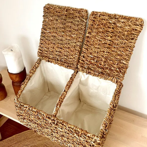 ตะกร้าอเนกประสงค์2ช่องเป็นมิตรกับสิ่งแวดล้อมพร้อมฝาปิดสำหรับการจัดระเบียบบ้านและห้องครัวจากเวียดนาม - Product Image 1