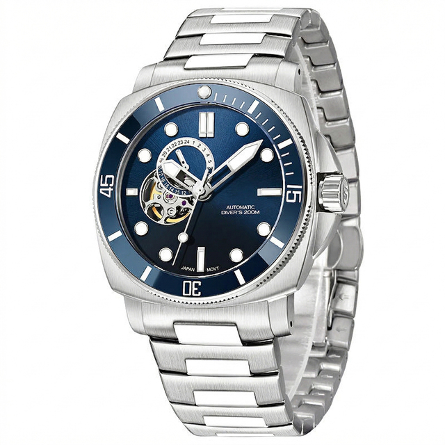 OEM Automatic Mechanical Men's Watch NH39 Movement Open Heart 24H 20ATM Waterproof 43mm Diver Wristwatch Custom Logo 316L Steel
